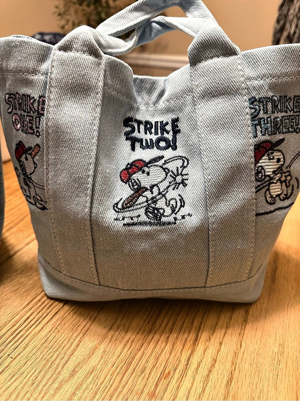 2 Snoopy Embroidered Tote in Blue Denim - Picture 3 of 5